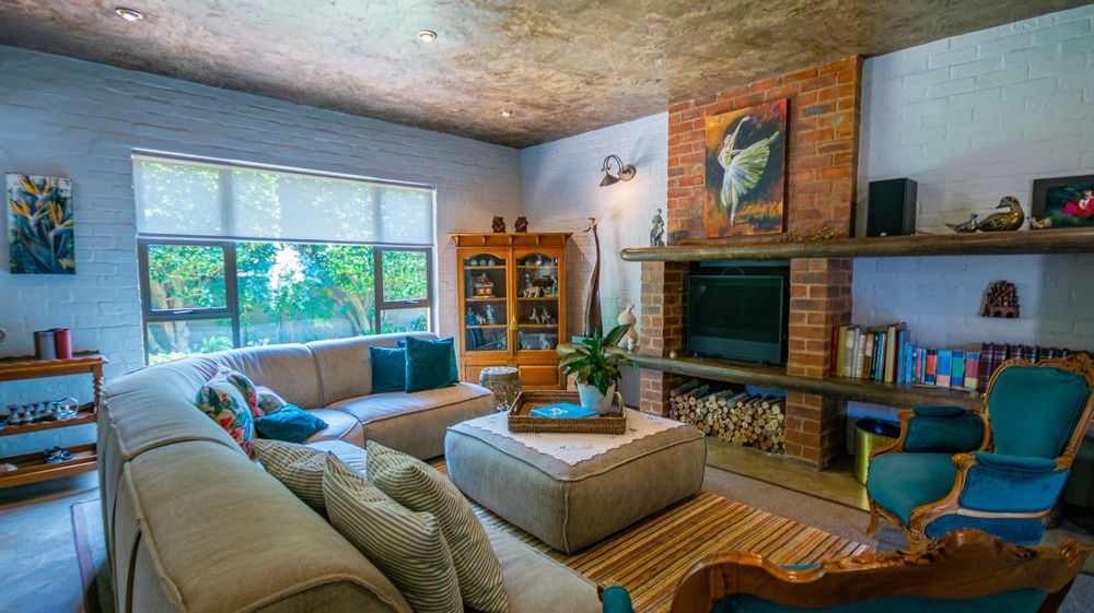 Spacious lounge with interesting fire place