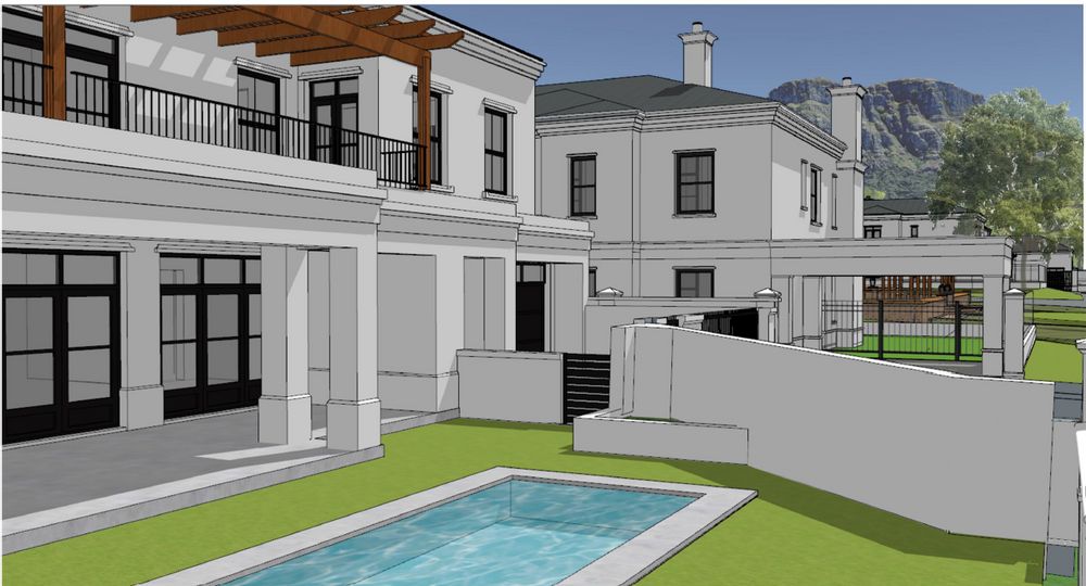 Architect's rendering - front garden and pool at Portion 16