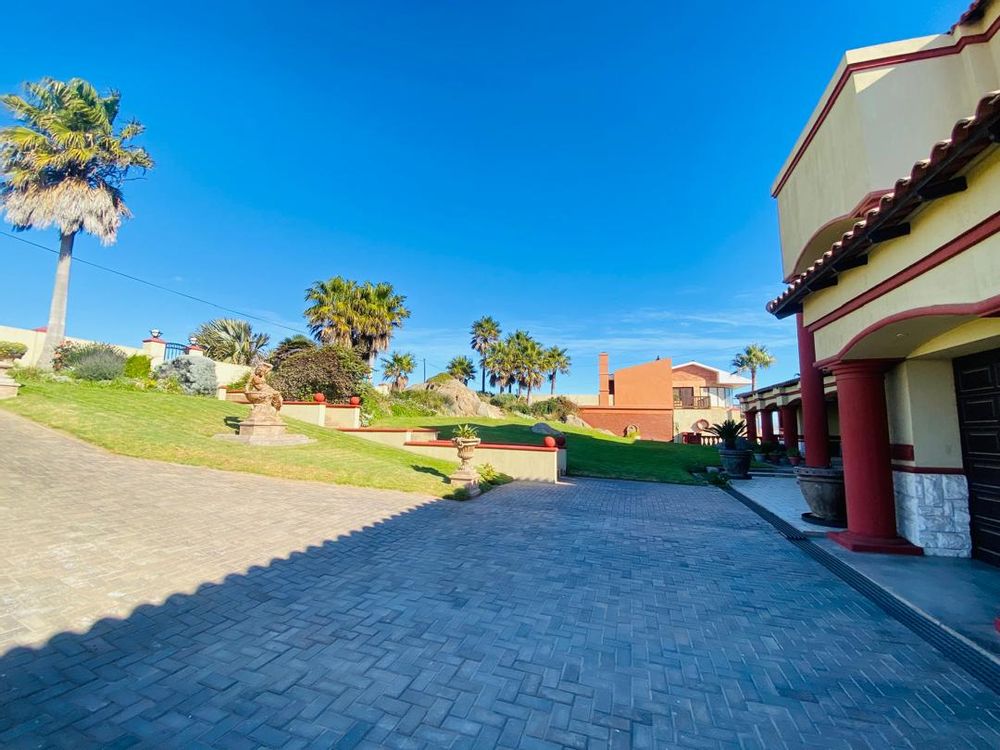 View of the garden and garages