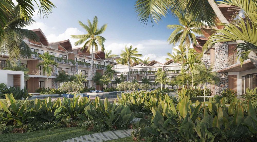 The development's garden and pool