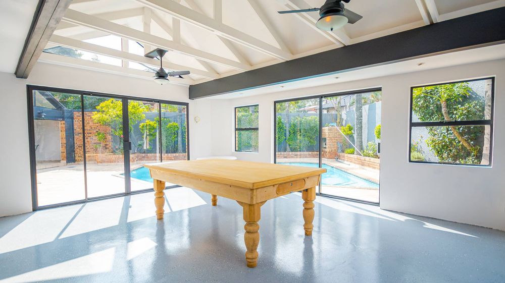 Games room overlooking the swimming pool