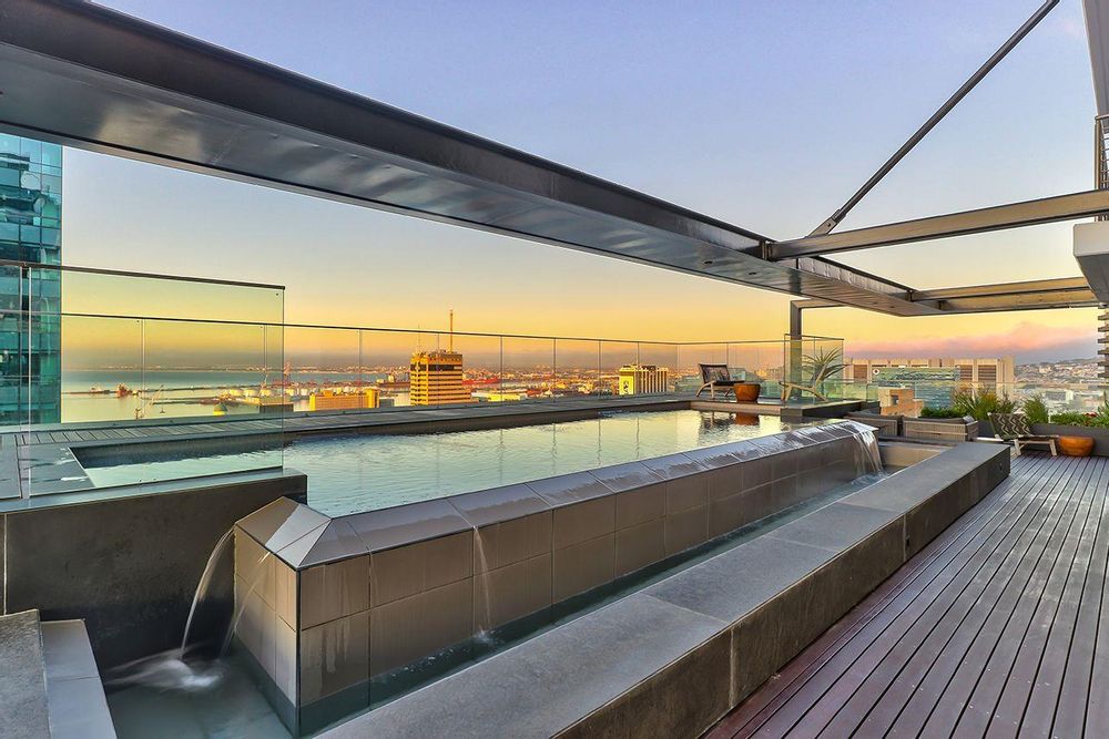  27th floor pool deck with Atlantic Ocean, Robben Island, Signal Hill, Green Point, Waterfront views 