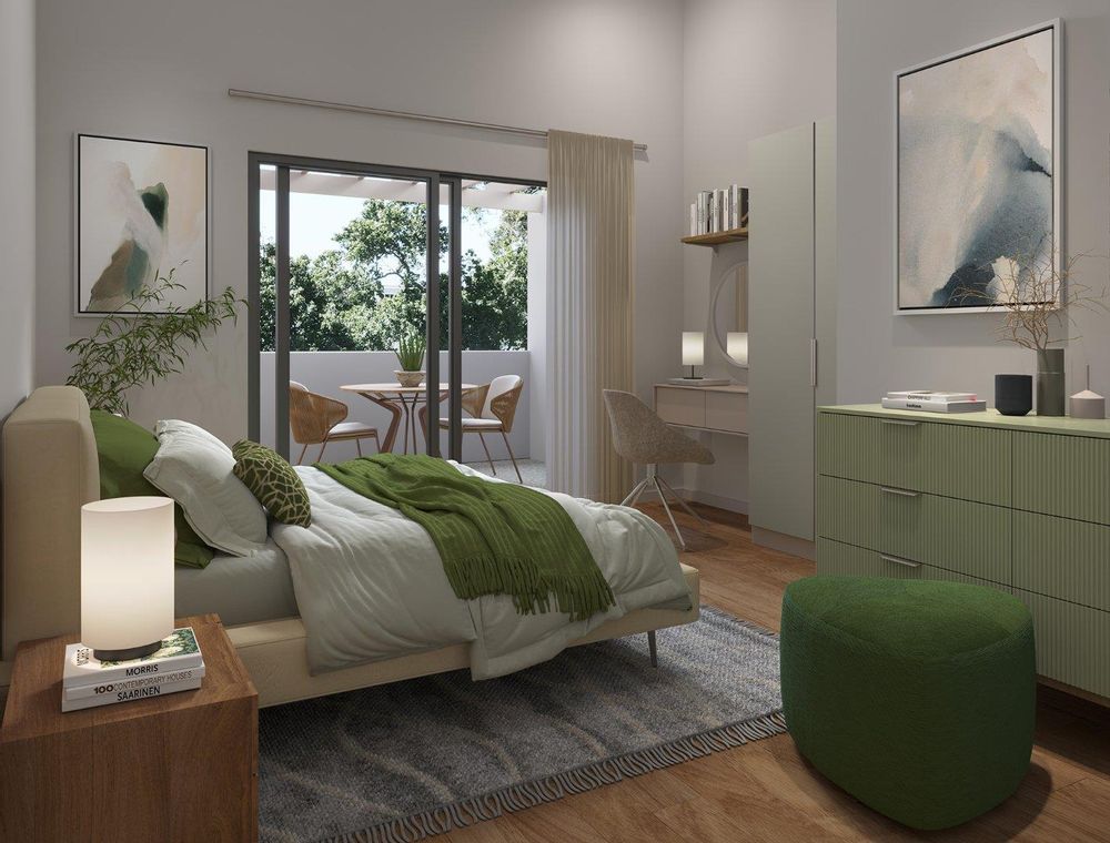 Bedroom render as an example of what your apartment will look like