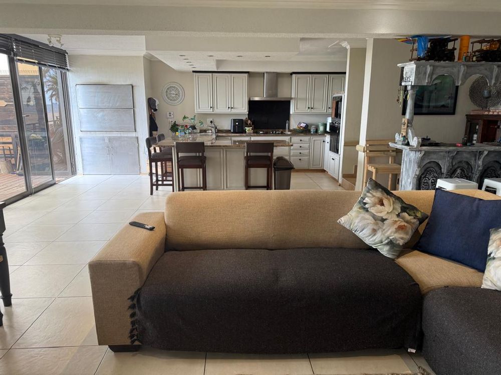over view of open plan kitchen and living room 