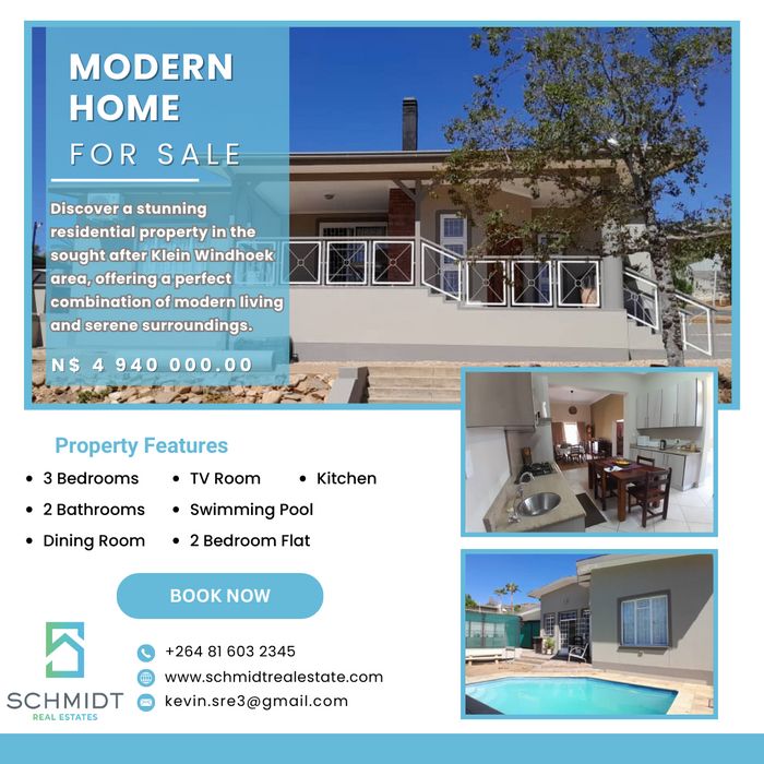 Klein Windhoek House For Sale: 3 beds, pool, double garage, spacious erf.