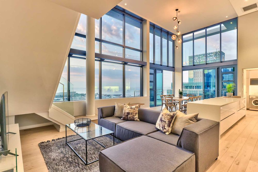 Penthouse downstairs open plan living area with iconic views