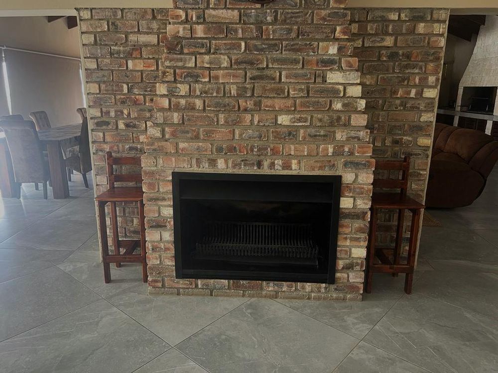 Fireplace in kitchen area