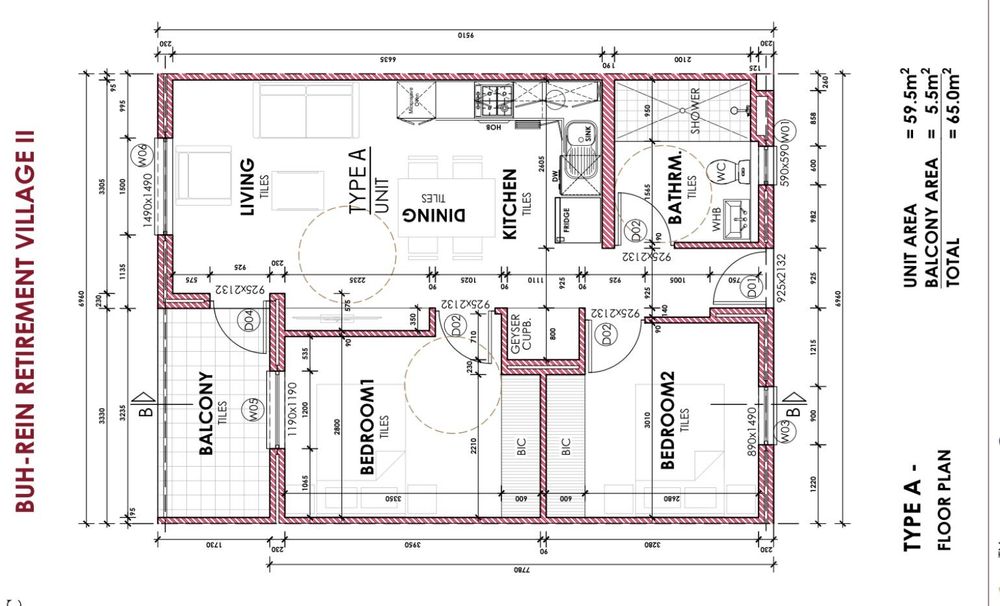 2 Bedroom Plan with Measurements 