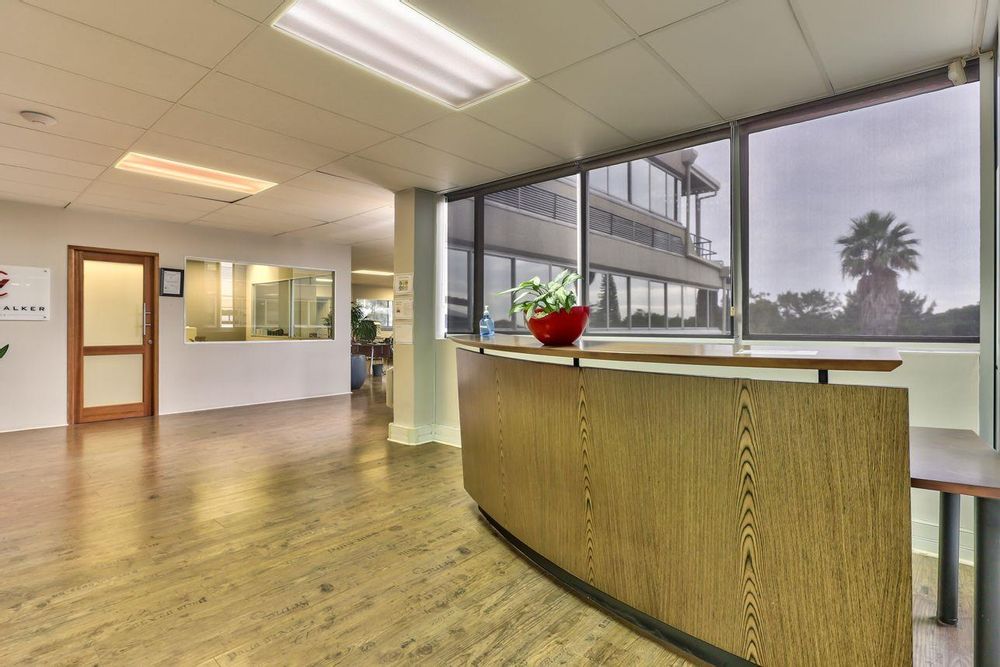 Reception area of this office space