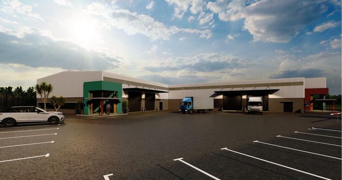 Industrial warehouse in Fairview to rent with offices, retail space, and parking.