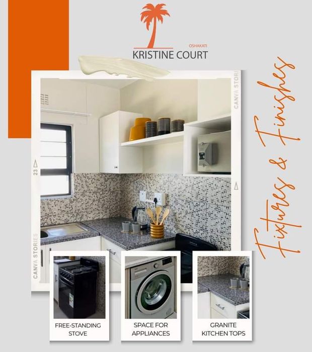 Oshakati Central Apartment To Rent: 2 Bedrooms, security, children's play area, covered parking.