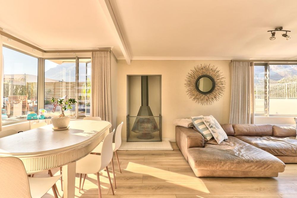 Fireplace in the centre of the lounge and dining room