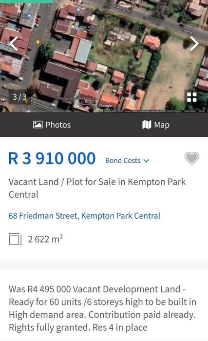 For Sale: Vacant Land Residential in Kempton Park AH, approved for 60 units.