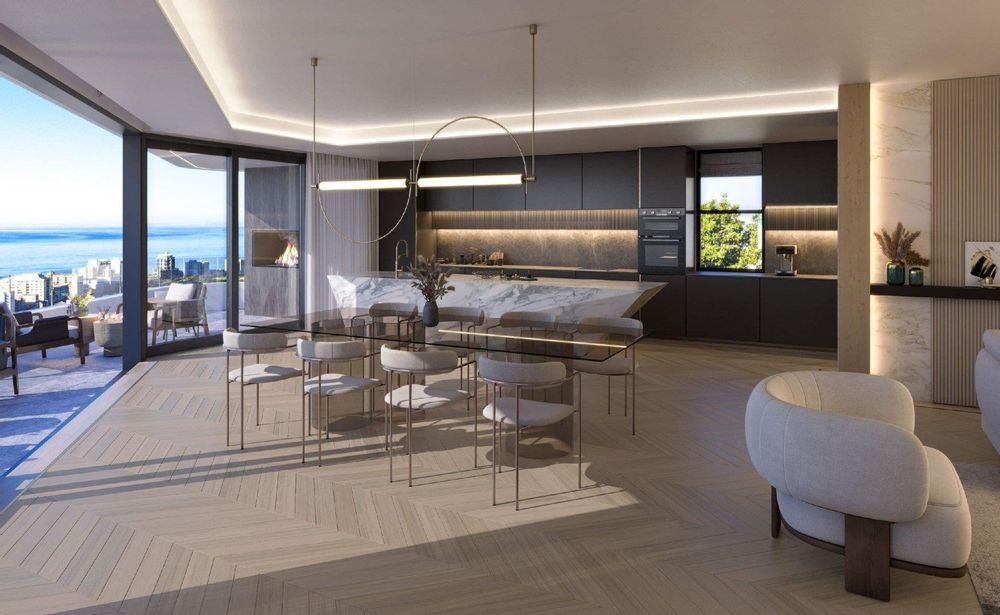 Rendering of open plan kitchen / dining room