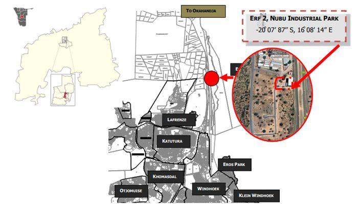 Prime Industrial Land in Brakwater, 1087sqm, along highway, near Okahandja. Vacant and zoned.