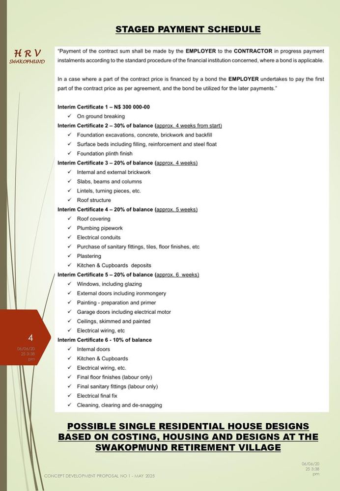 Staged payment schedule 