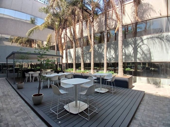 To Rent: 877 sqm Office in Rosebank with boardrooms, outdoor area, and furniture option.