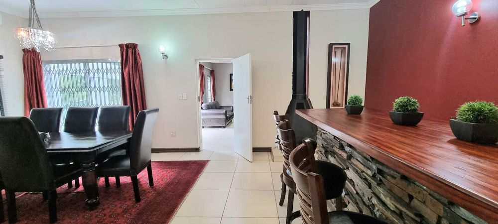 Dining area with double sided fire place