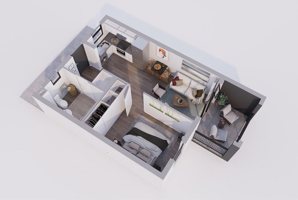 1 Bedroom 3D Layout