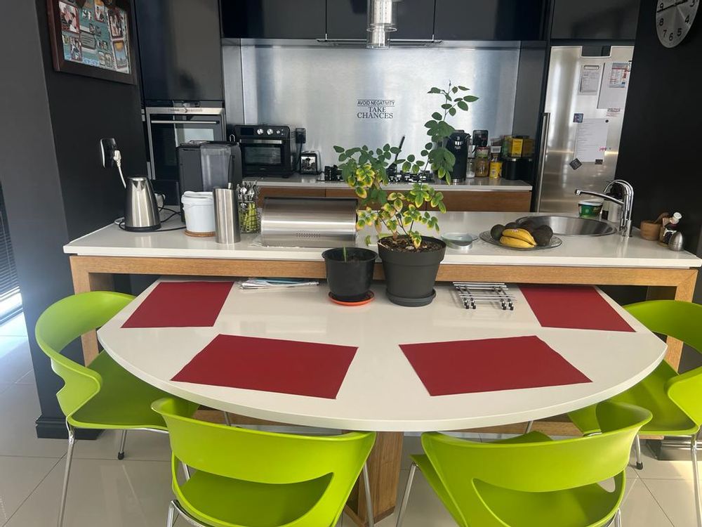 Kitchen upstairs with seating place