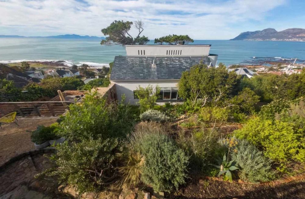 View of the house and bay from above