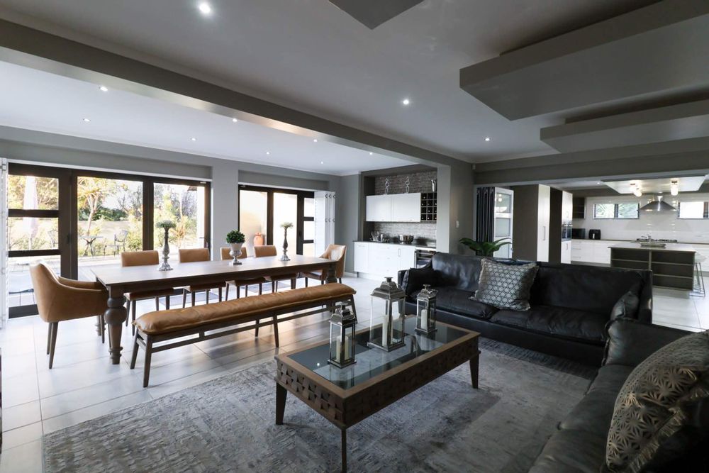 Open-plan lounge, dining area and kitchen.  