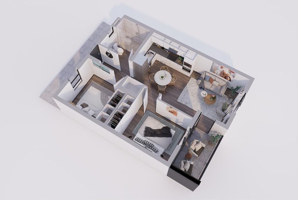 2 Bedroom 3D Layout