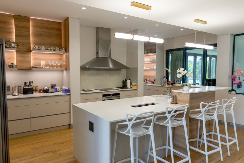 Full kitchen view lots of cupboards