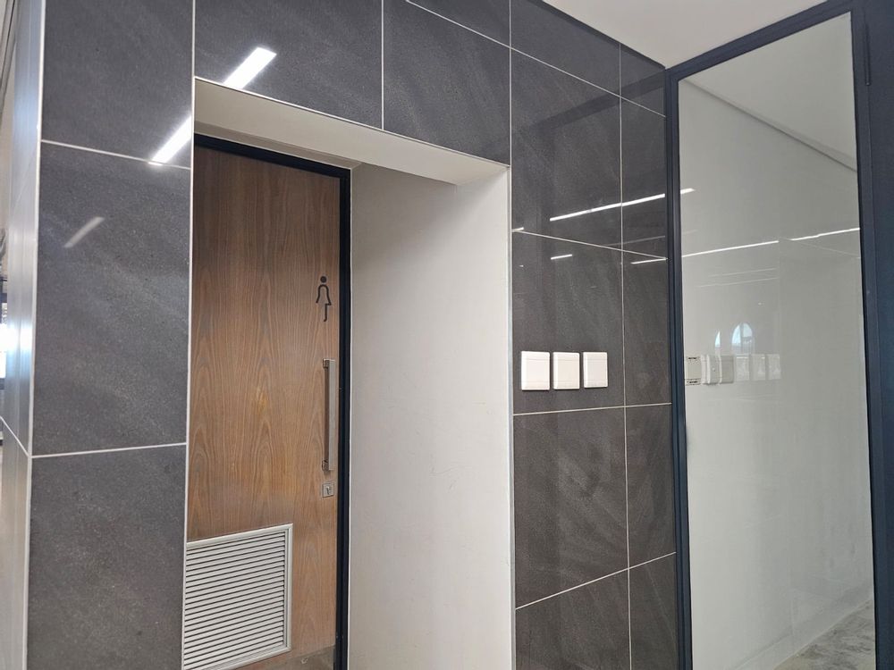 Access to bathrooms just outside office entrance