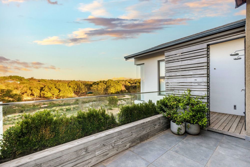 Upstairs balcony with view over river