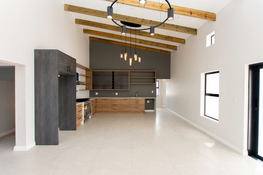 Open plan kitchen with living area