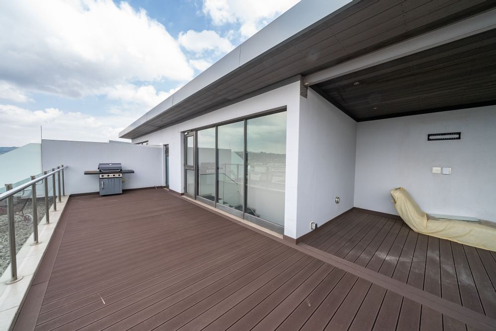 View of balcony from hot tub.