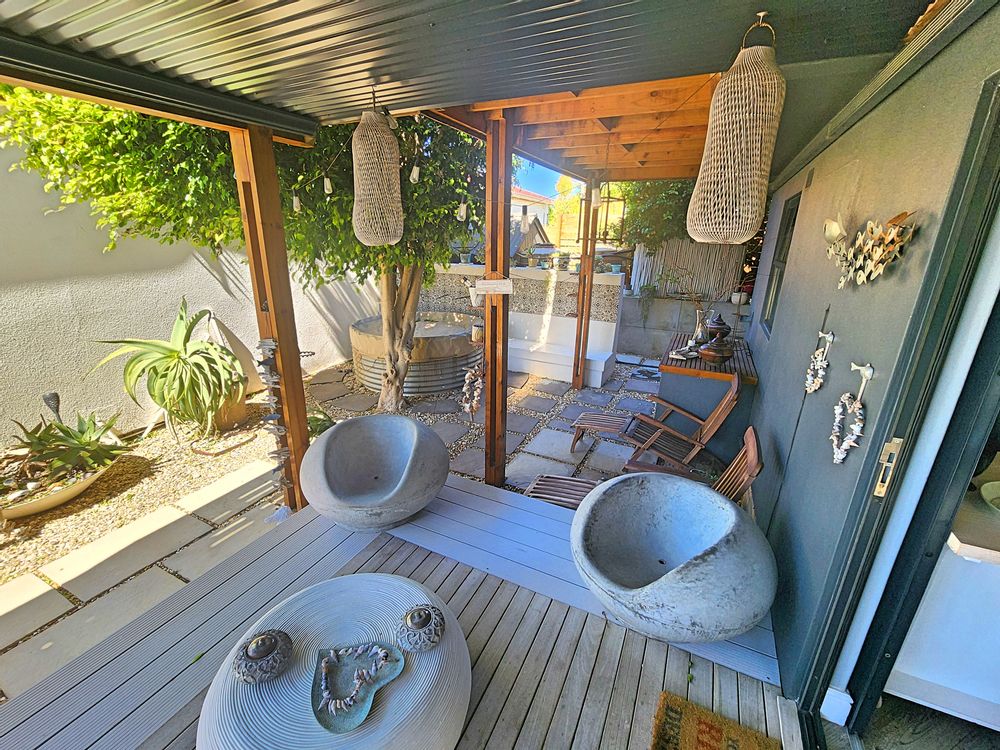 Sheltered deck overlooking 'plaas dammetjie' pool