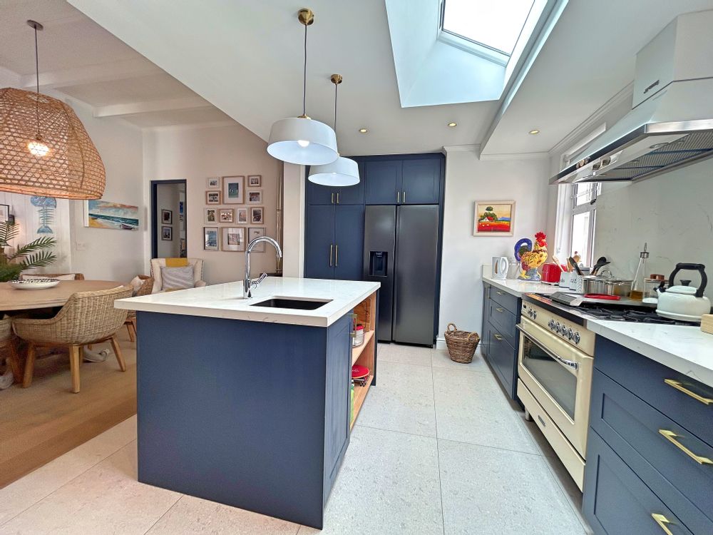 Open-plan kitchen looking towards dining area