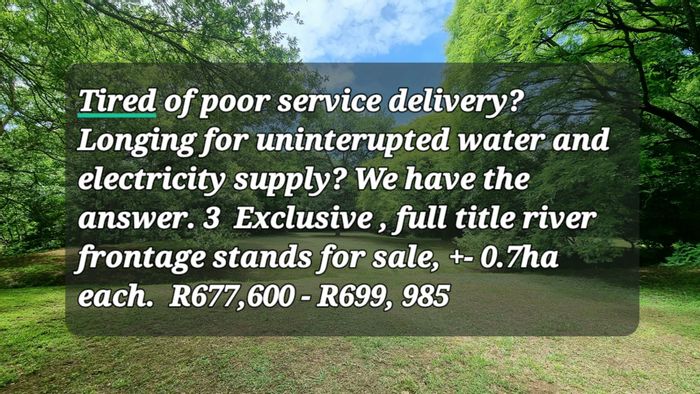 Vacant Land Residential For Sale in Lydenburg Central with river frontage and amenities.