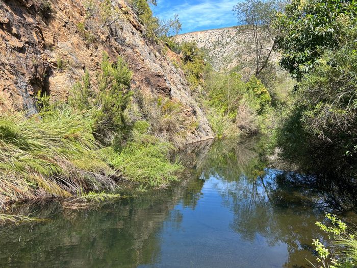 Joubertina Rural Farm For Sale: 2528 hectares, river access, guest chalets, and implements included.